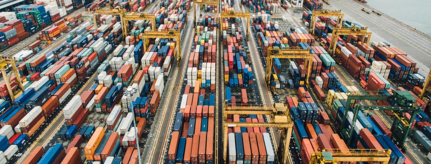 Shipping containers in a port