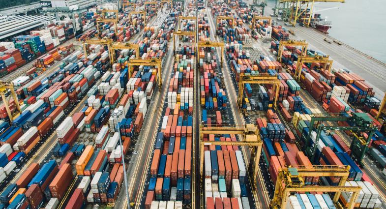 Shipping containers in a port